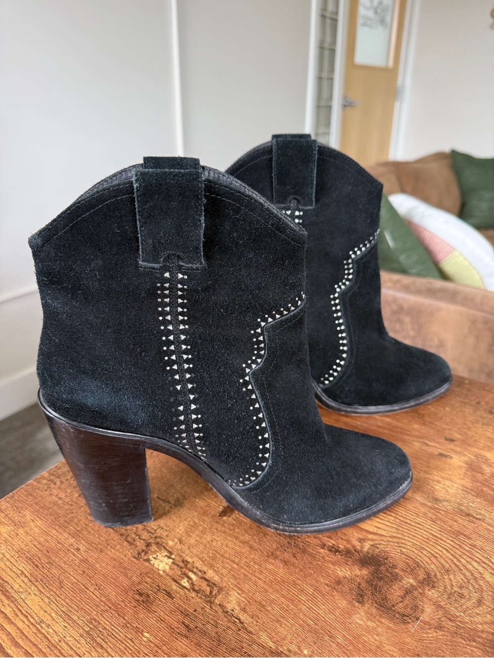 Joie Black Suede Western Studded Boots 9.5